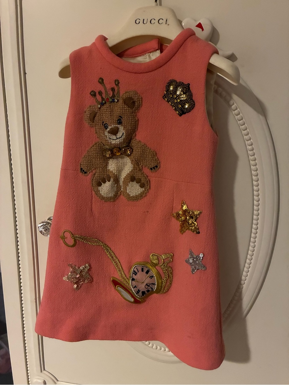 Dolce & Gabbana Pink Embellished Teddy Bear Shift Dress